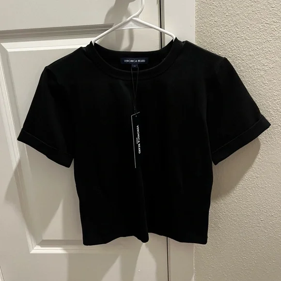 Veronica Beard Ankara Black Short Sleeve pleated waist Tee xs NWT - Picture 2 of 7